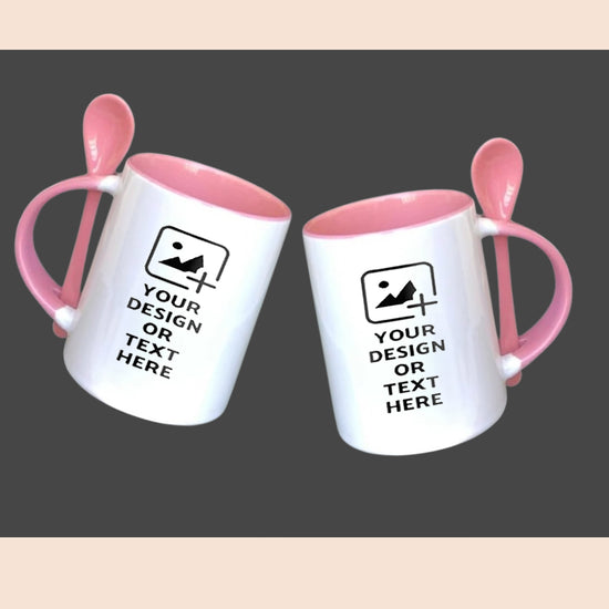 Personalized pink spoon mug with custom print – Cute and practical design by GiliGily.