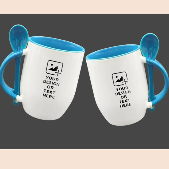 Sky Blue Oval-shaped spoon mug with custom photo print – Personal gift mug by GiliGily.