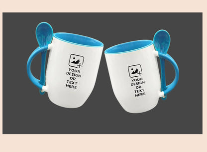 Sky Blue Oval-shaped spoon mug with custom photo print – Personal gift mug by GiliGily.