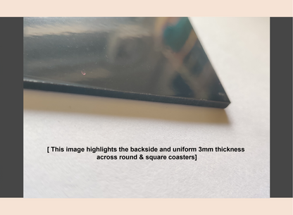 Coaster with text indicating uniform thickness