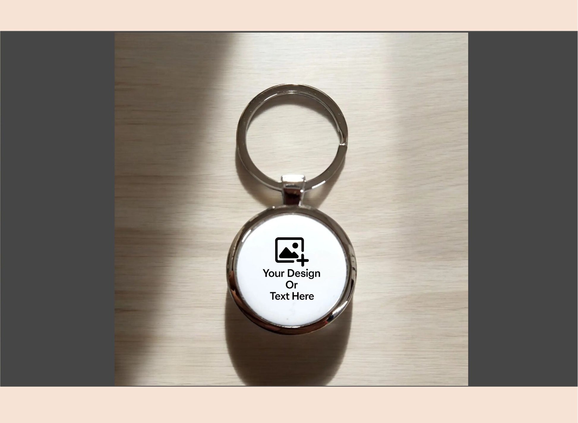 Personalizable keychain with customizable text on a metallic surface