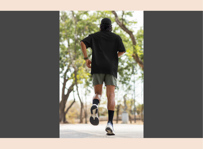 Person running on a path with trees in the background