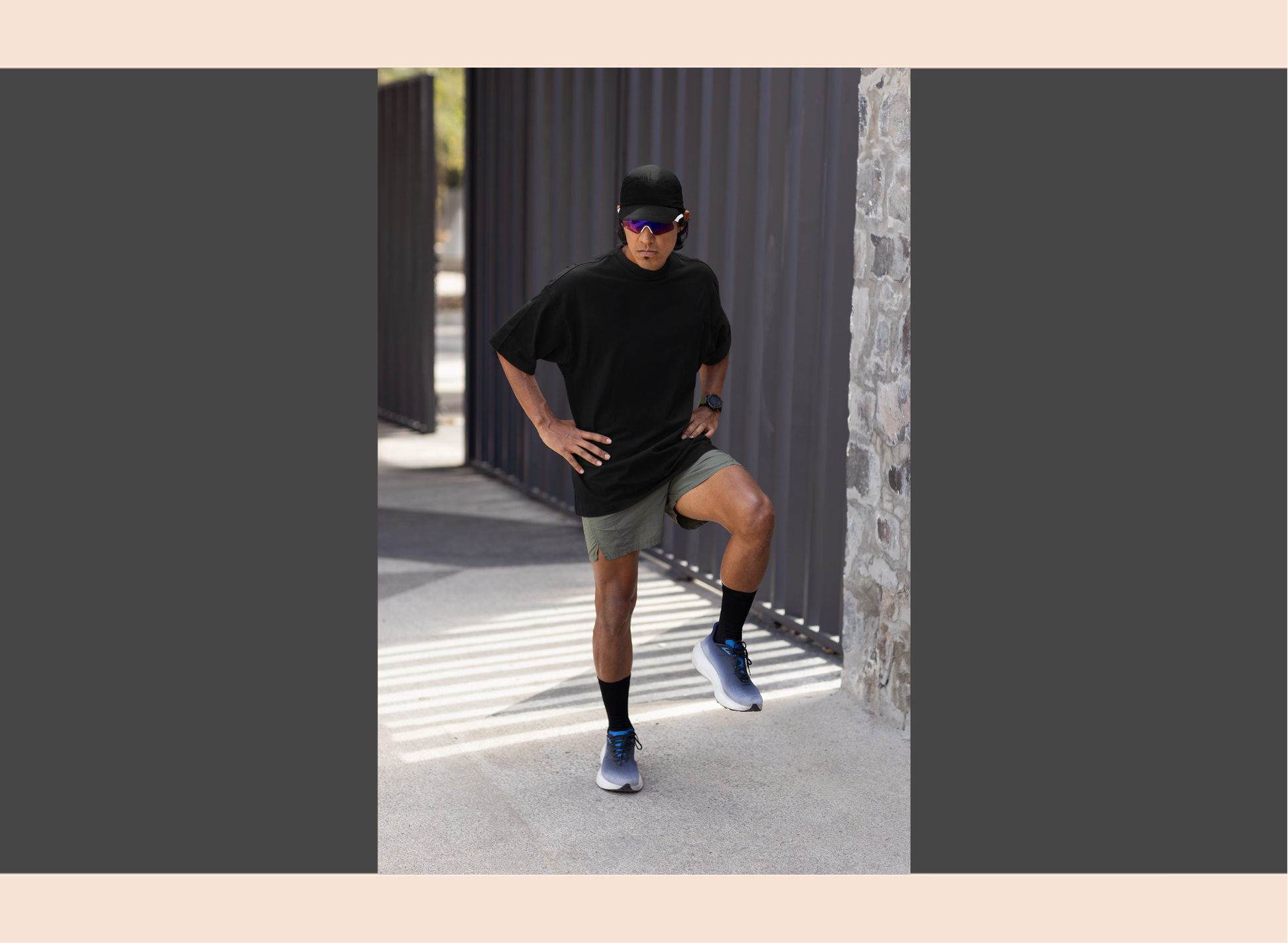 Person in athletic wear posing outdoors on a sunny day
