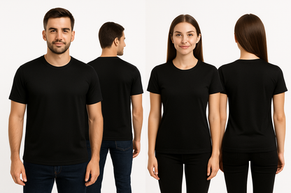 Black Micro Poly Round Neck T-Shirt – Solid & Customizable | GiliGily
