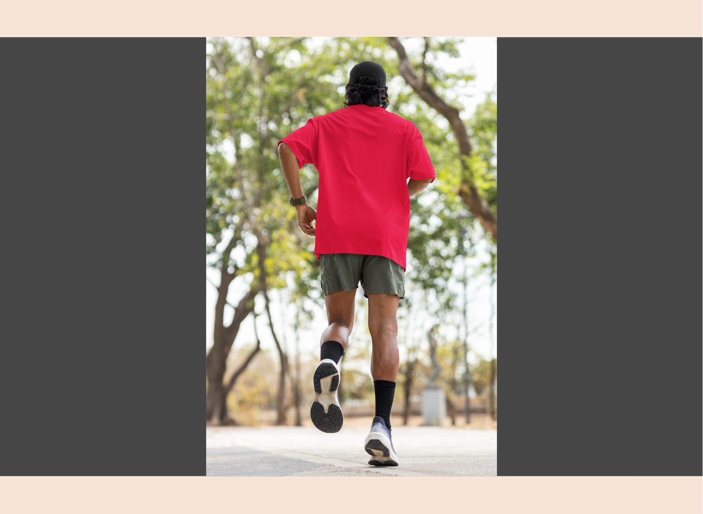 Person running on a path with trees in the background