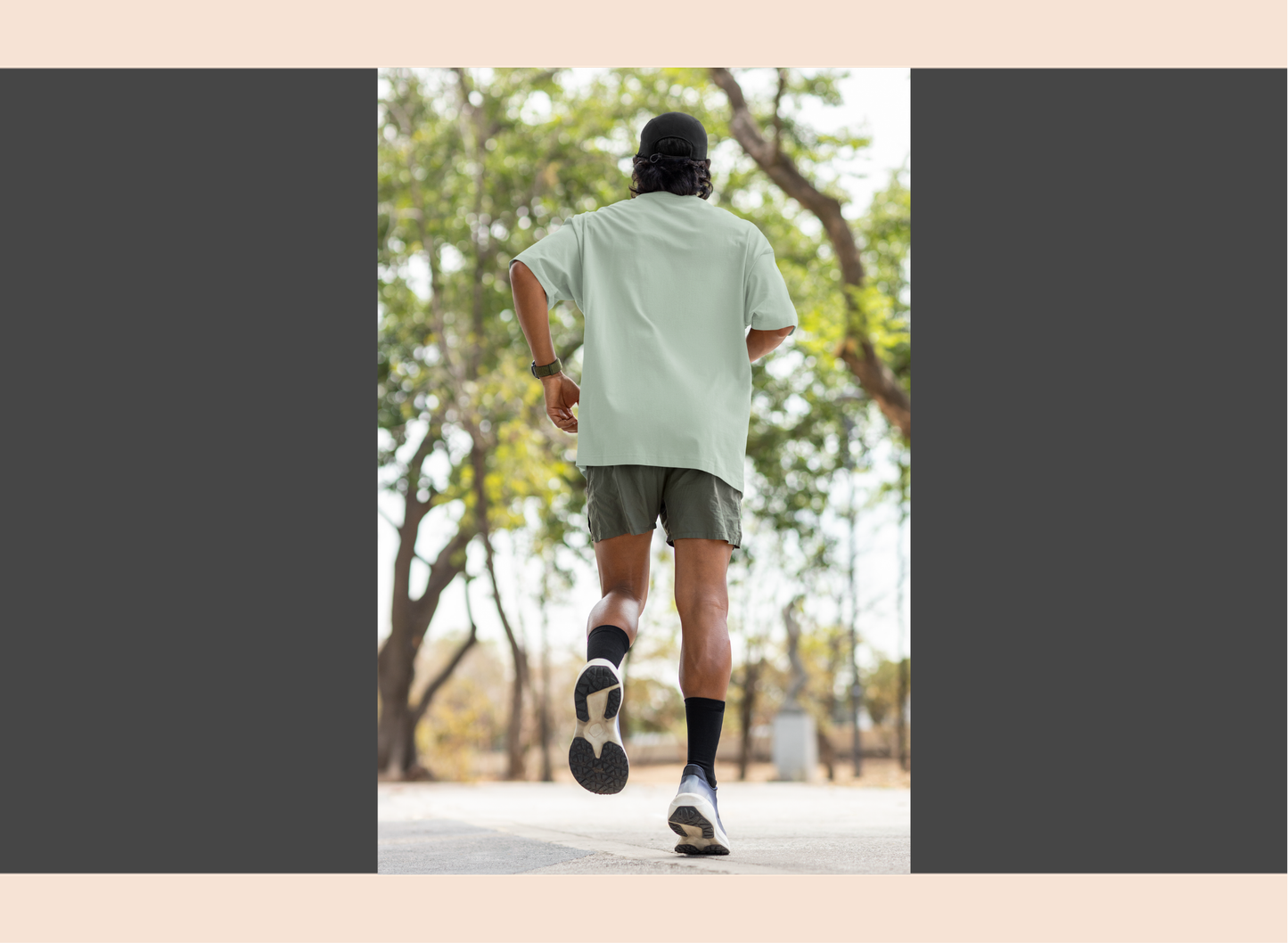 Person running on a path with trees in the background