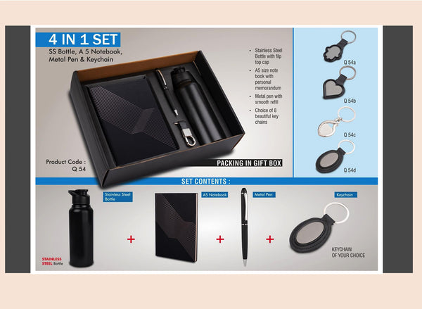 4-in-1 Gift Set with SS Bottle, Notebook, Pen & Keychain (Variant 2)
