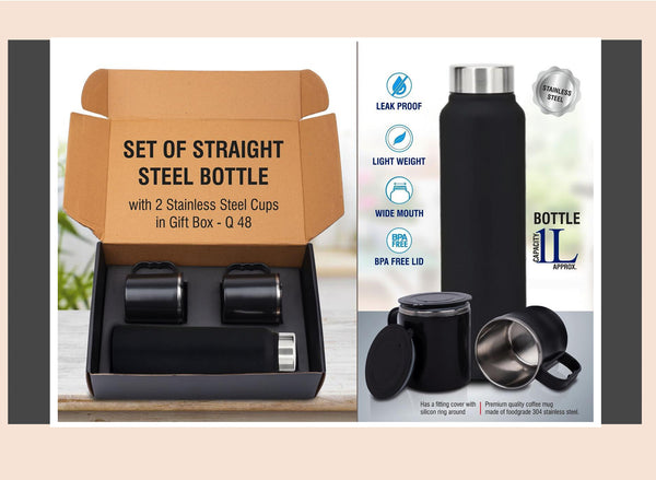 Straight Steel Bottle + 2 SS Cups Gift Box