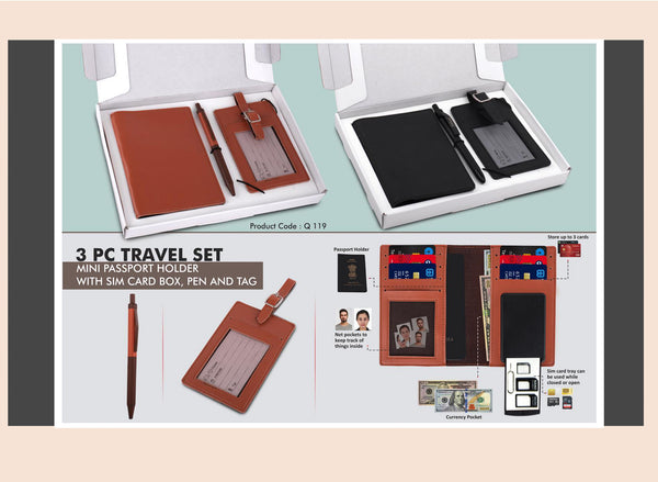 3 Pc Travel Set (Passport Holder, Pen, Tag)