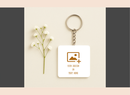 Keychain with customizable design on a light background