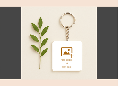 Personalized keychain with customizable text or image on a neutral background