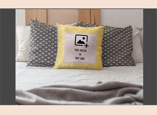 Personalized pillow with customizable text on a bed